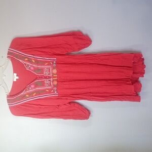 Umgee Women's Embroidered Red Tunic Pullover Top Size Large